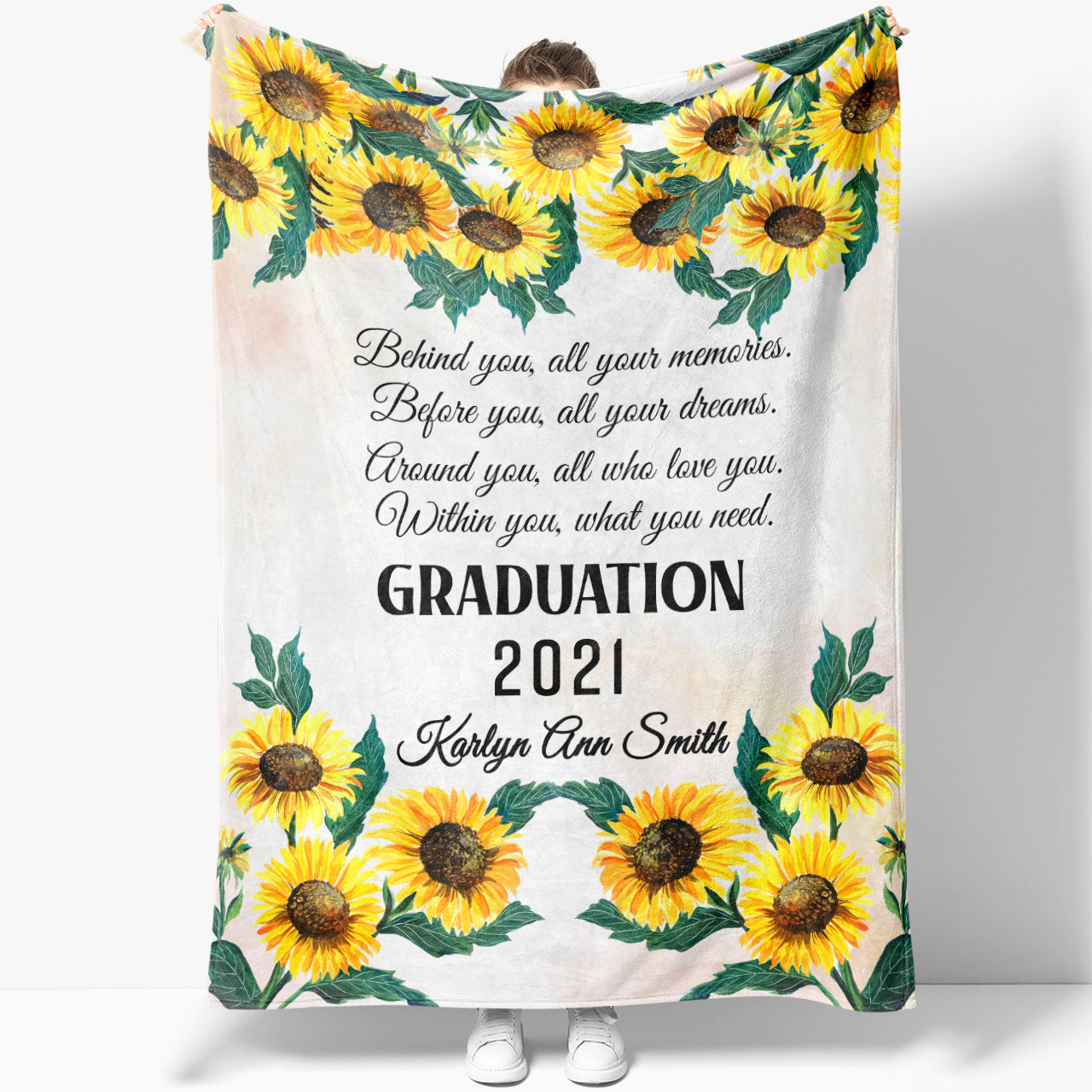 Graduation Sunflower Blanket Gift Ideas, Custom Name Before You All Your Dreams Blanket