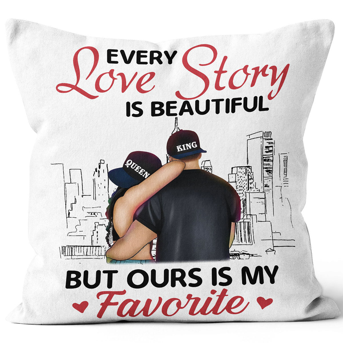 Every Love Story is Beautiful Throw Pillow, Personalized Pillow Gift ideas for Wife Husband