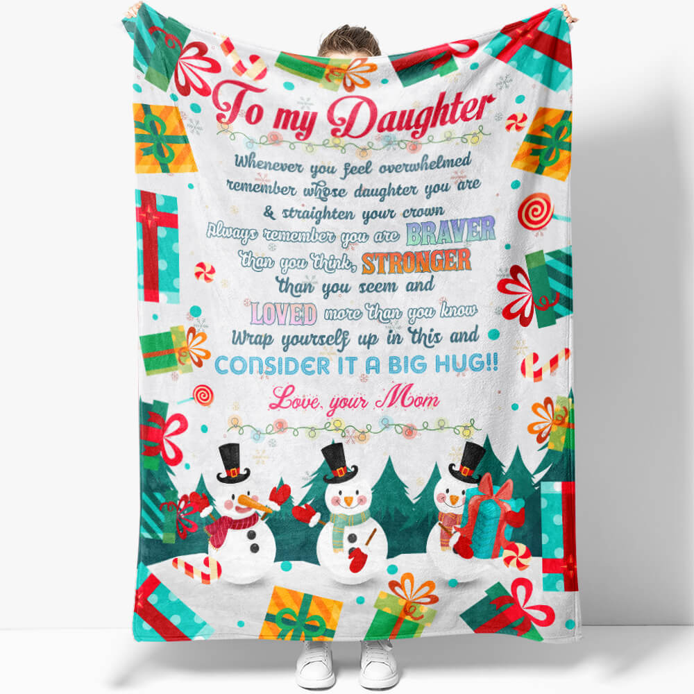 My Daughter, You Are Braver, Stronger, Loved Than Chirstmas Blanket, To My Daughter Blanket