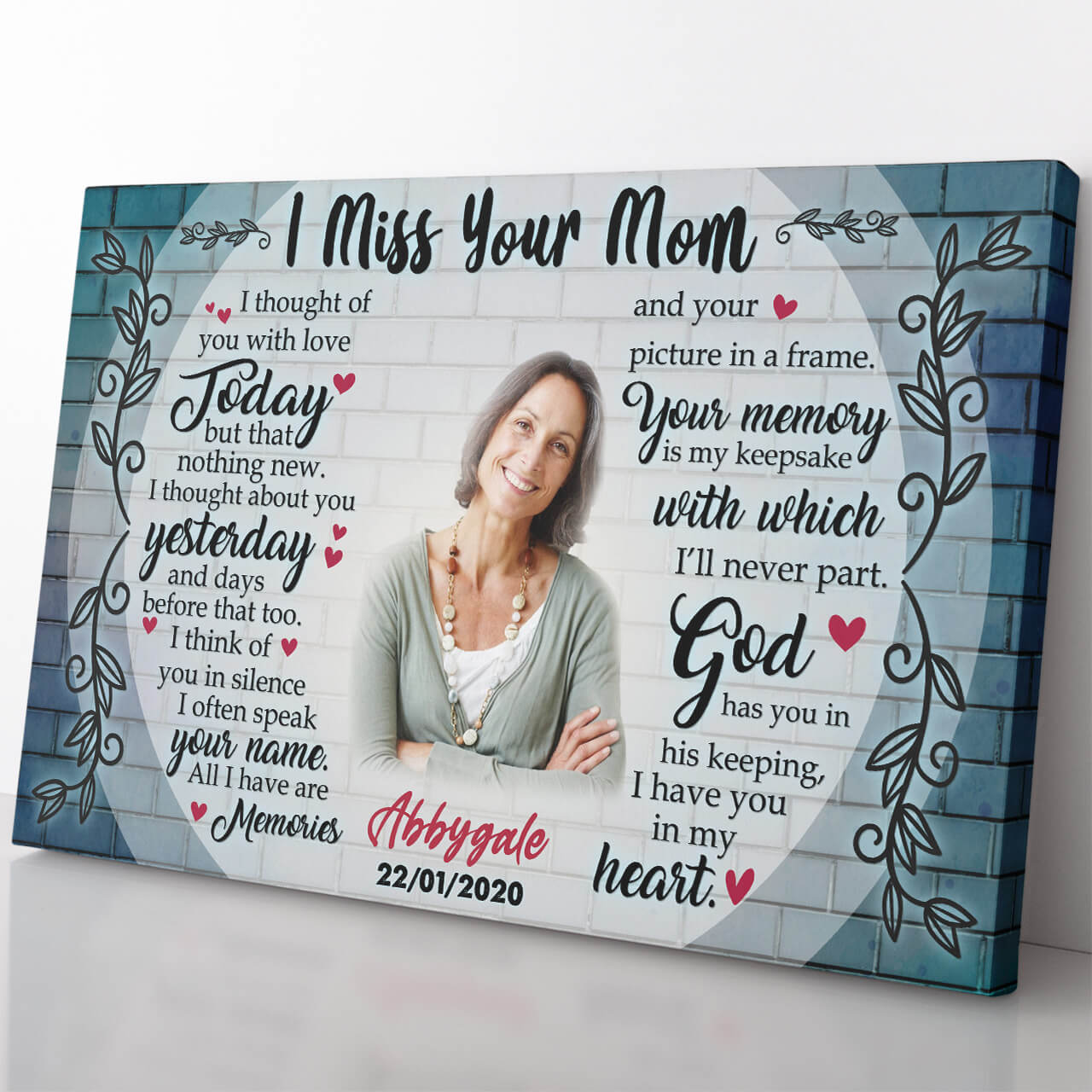 I Miss Your Mom, Memorial Canvas With Picture, Sympathy Canvas for Loss Of Mother