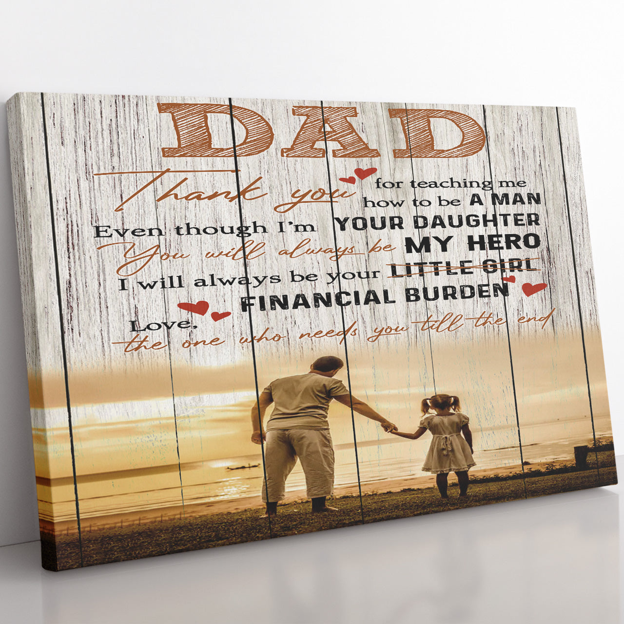 Personalized Canvas for Fathers day, Dad Thank You For Teaching Me How To Be A Man Even I'm Your Daughter Financial Burden, Custom Photos Names, Gift From Daughter