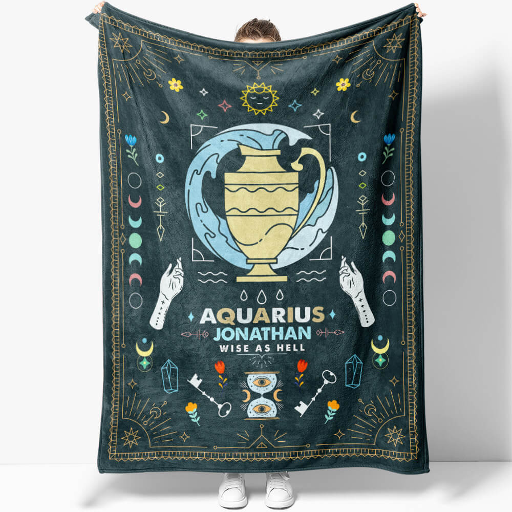 Aquarius Zodiac Blanket Gift Ideas, Custom Name Aquarius Baby Horoscope Throw Blanket, Astrology Throw Comfy Blanket Zodiac Birthday Gift