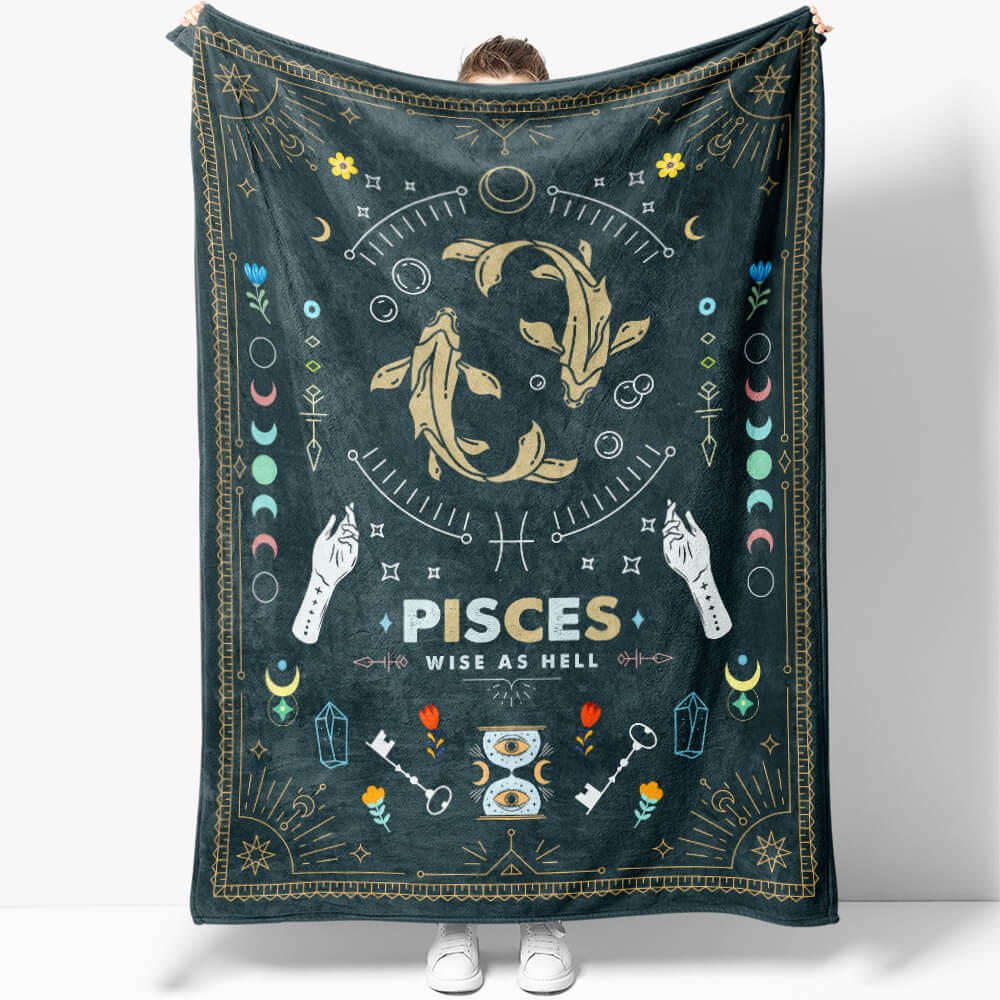 Pisces Zodiac Blanket Gift Ideas, Custom Name Pisces Baby Horoscope Throw Blanket