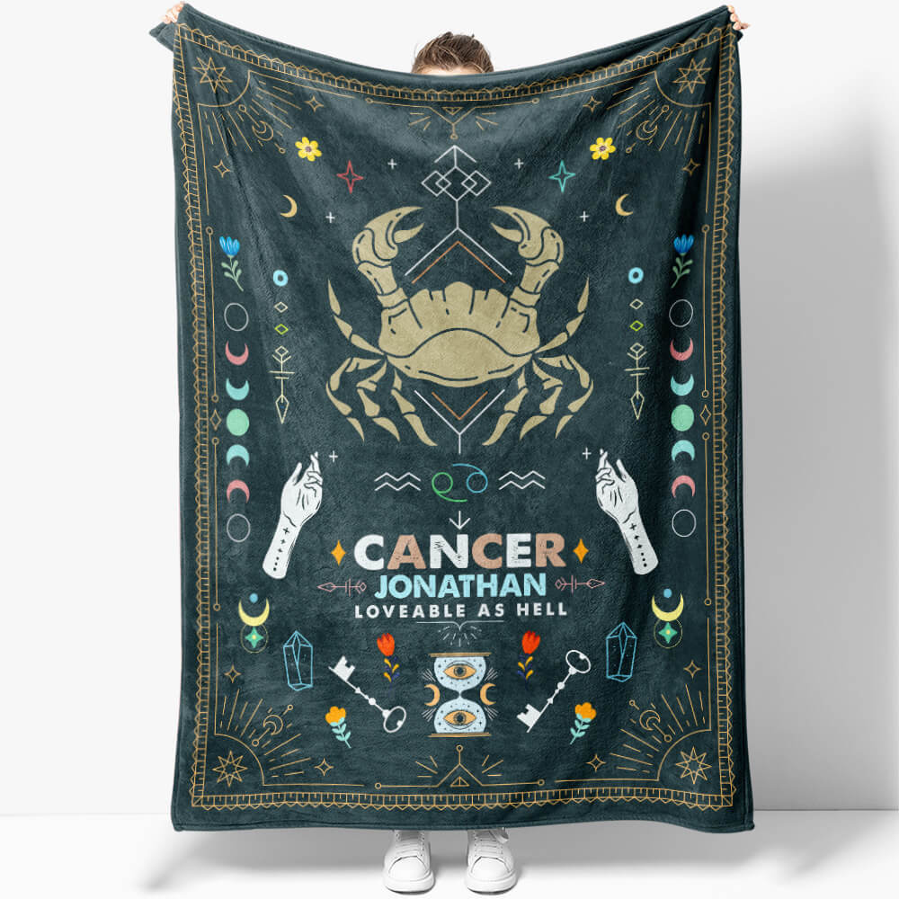 Cancer Zodiac Blanket Gift Ideas, Custom Name Cancer Baby Horoscope Throw Blanket