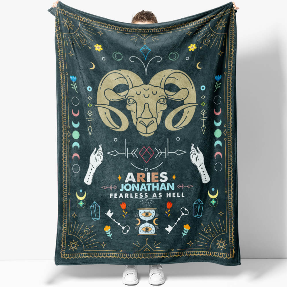 Aries Zodiac Blanket Gift Ideas, Custom Name Aries Baby Horoscope Throw Blanket