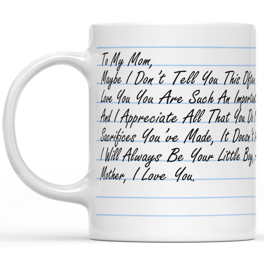 Custom Message Letter for Mom from Son Gift Mug, Meaningful Mothers Day Gift Ideas Mug for Mom