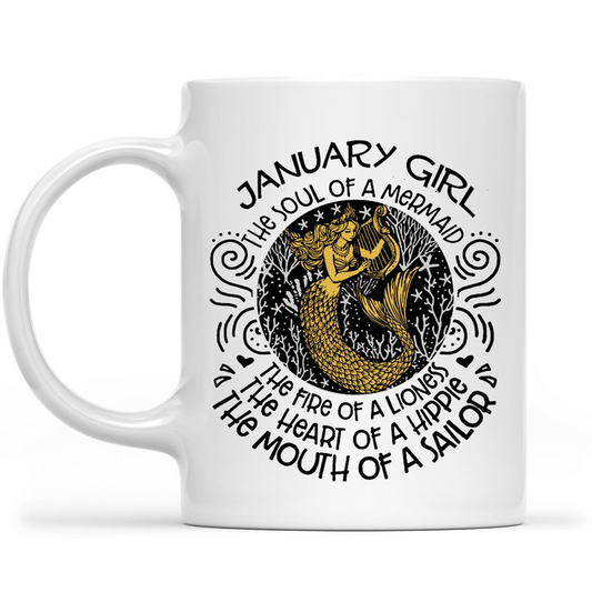 January Girl Mermaid Soul Lioness Fire Hippie Heart Sailor Mouth Funny Birthday Gift Ideas