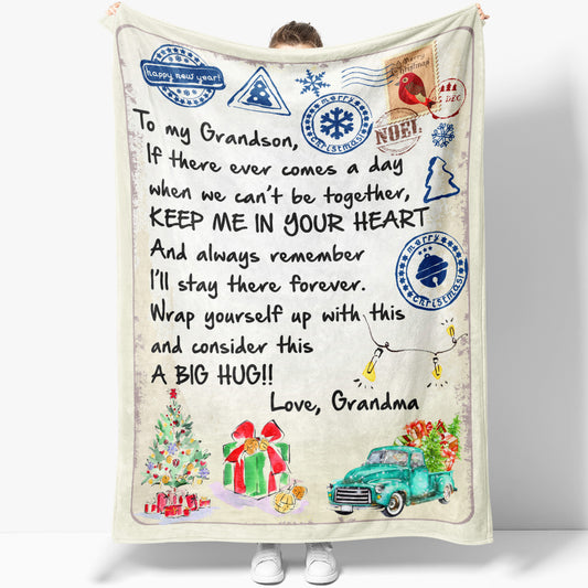 Blanket Christmas Gift For Grandson, Grandpa And Grandson Gifts, Keep Me In Your Heart