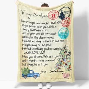 Blanket Christmas Gift For Grandson, Gifts For Grandson From Grandma, I Love You