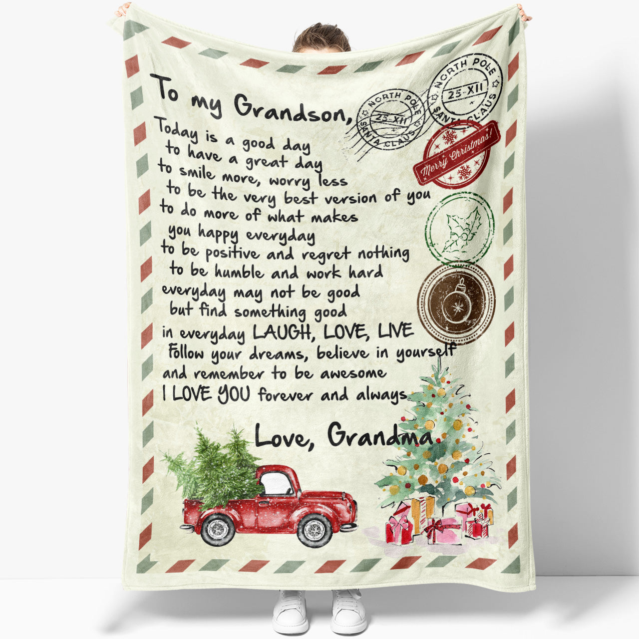 Blanket Christmas Gift For Grandson, Gifts For Grandson From Grandma, A Good Day