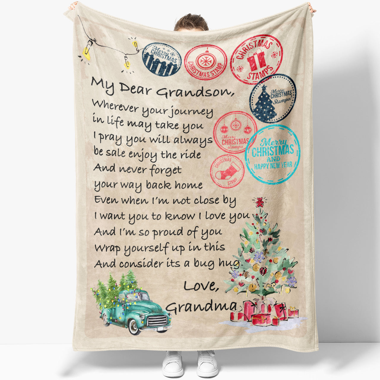 Blanket Christmas Gift For Grandson, Keepsake Gifts For Grandsons, Letter to