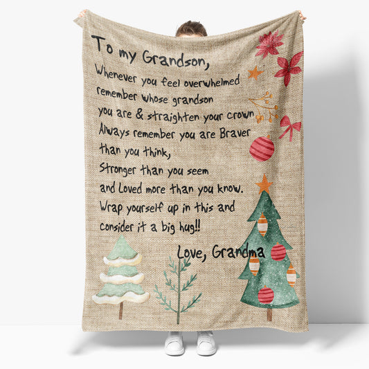 Blanket Christmas Gift For Grandson, Personalized Gifts For Grandson, Straighten Your Crown