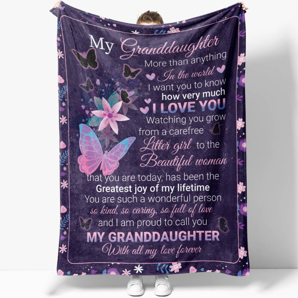 Blanket Gift Ideas for GrandDaughter, Floral Butterfly Love