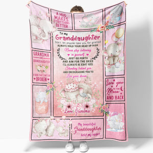 Pink Elephant Blanket Gift Ideas For Granddaughter, Love You to The Moon and Back Blanket Gift