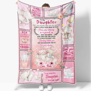 Pink Elephant Blanket Gift Ideas For Daughter, Mom and Daughter A Bond Can't Be Broken Blanket Gift