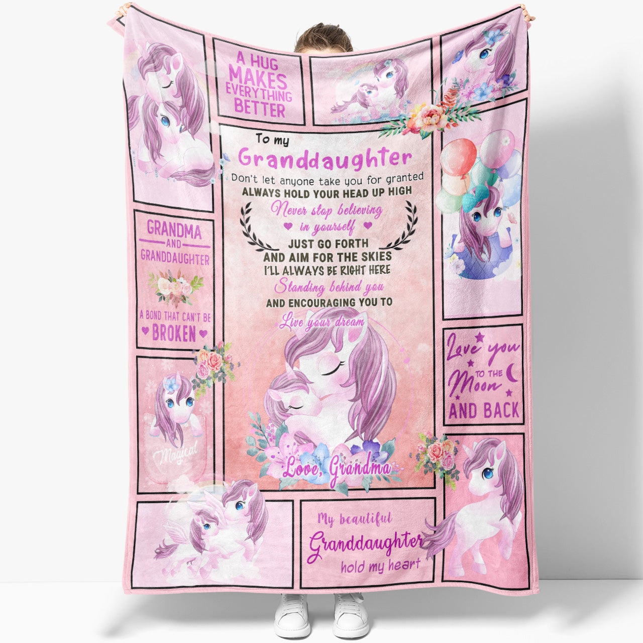 Pink Elephant Blanket Gift Ideas For Granddaughter, Love You to The Moon and Back Blanket Gift