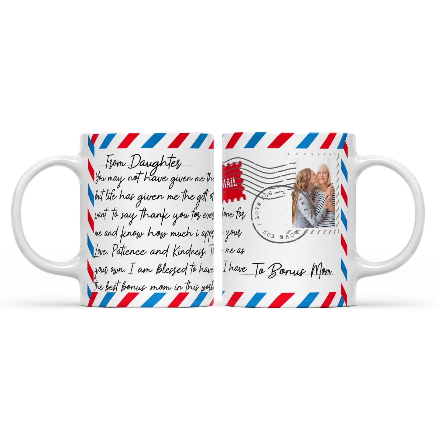 Mug Letter Step Mothers Day Gift Ideas for Bonus Mom, Custom Message From Daughter to Step Mother Mug