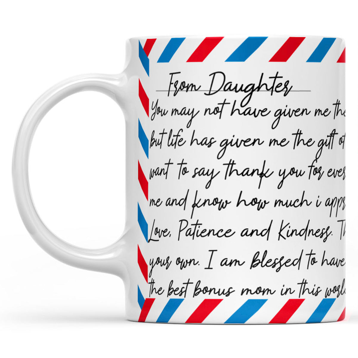 Mug Letter Step Mothers Day Gift Ideas for Bonus Mom, Custom Message From Daughter to Step Mother Mug