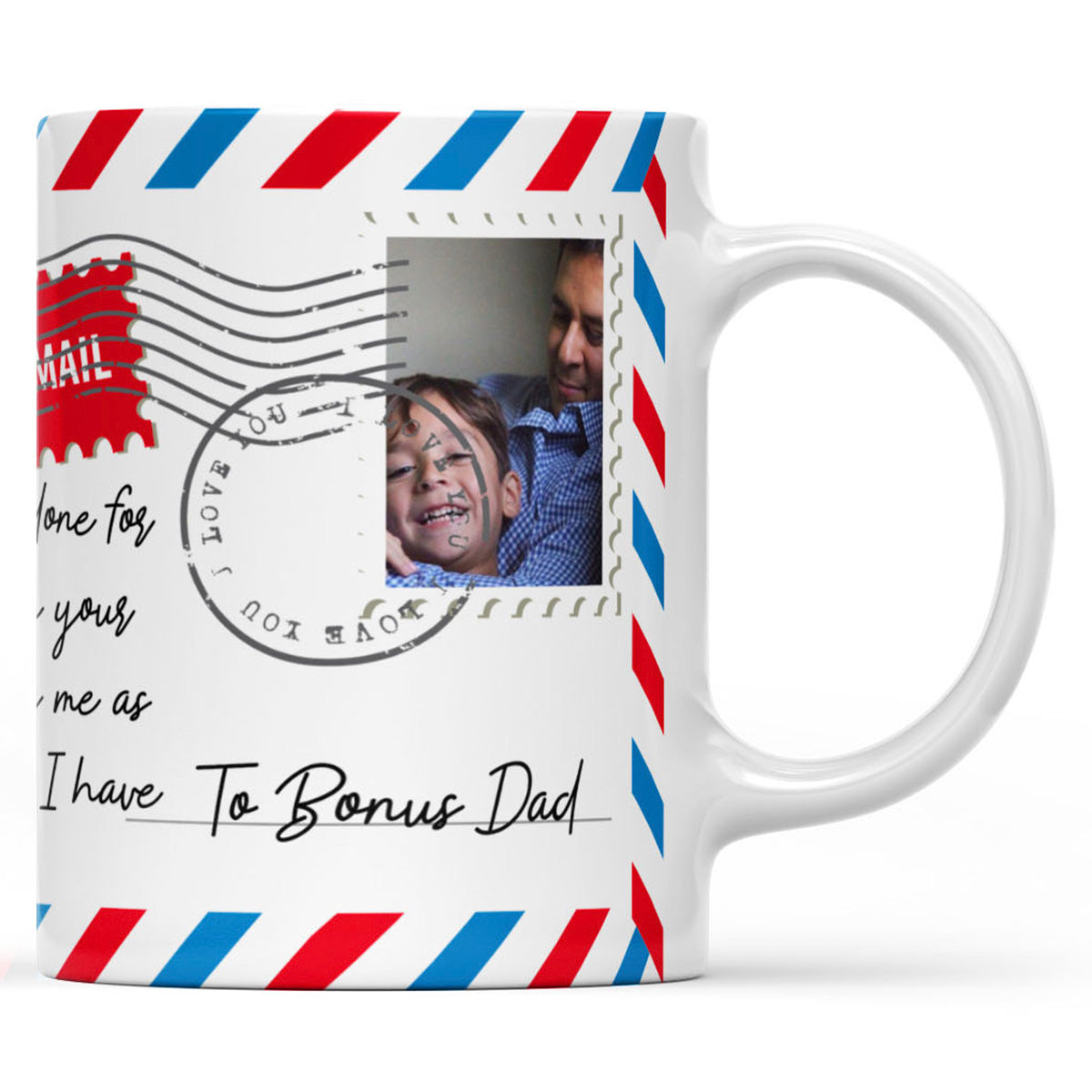 Mug Letter Step Fathers Day Gift Ideas for Bonus Dad, Custom Message From Son to Step Father Mug