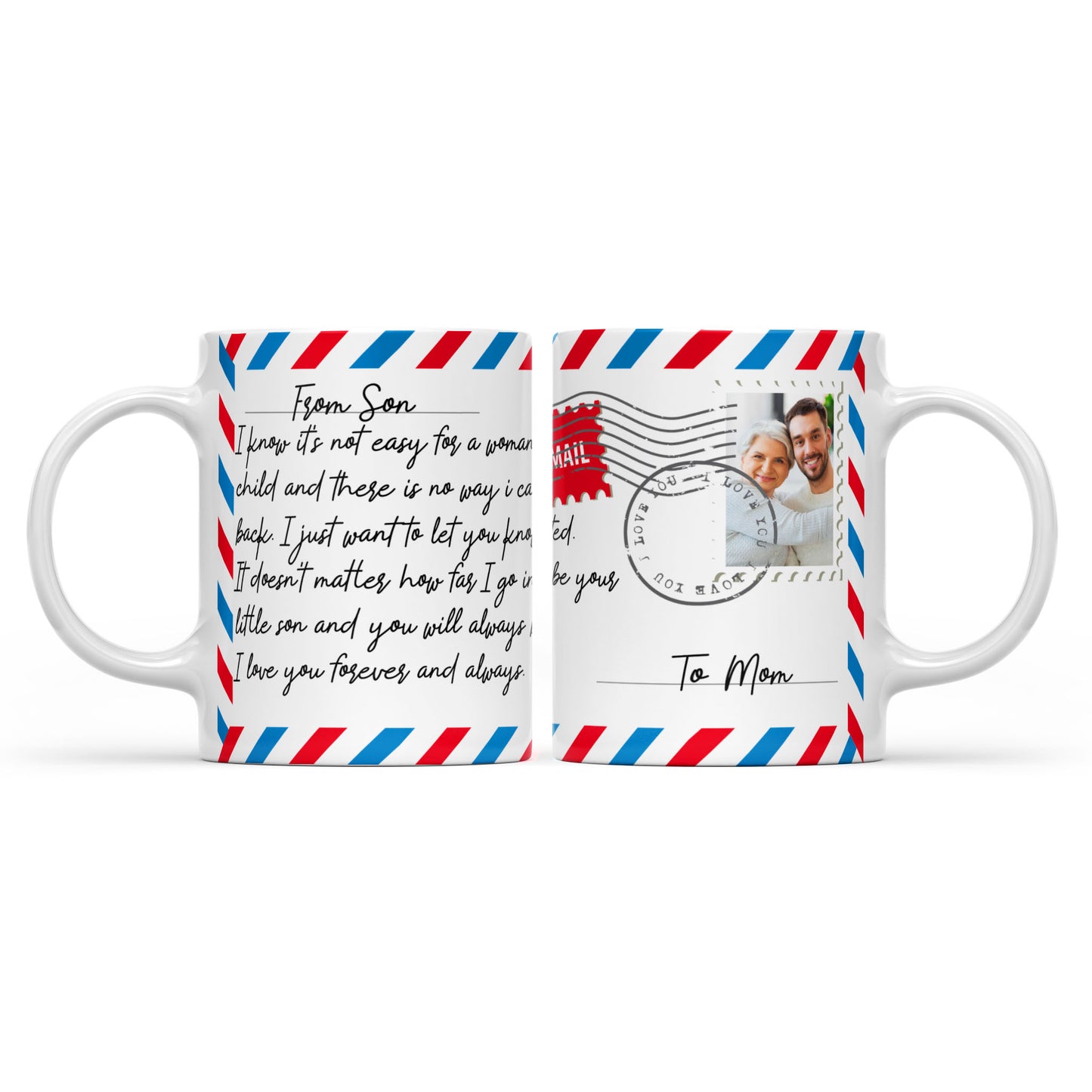 Mug Letter Mothers Day Gift Ideas for Mom, Custom Message From Son to Mother Mug