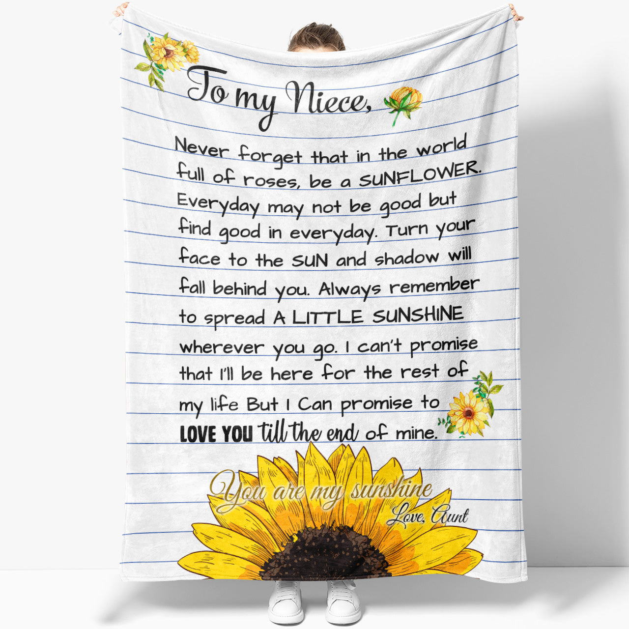 To My Niece Blanket From Aunt, Custom Sunflower Niece Blanket