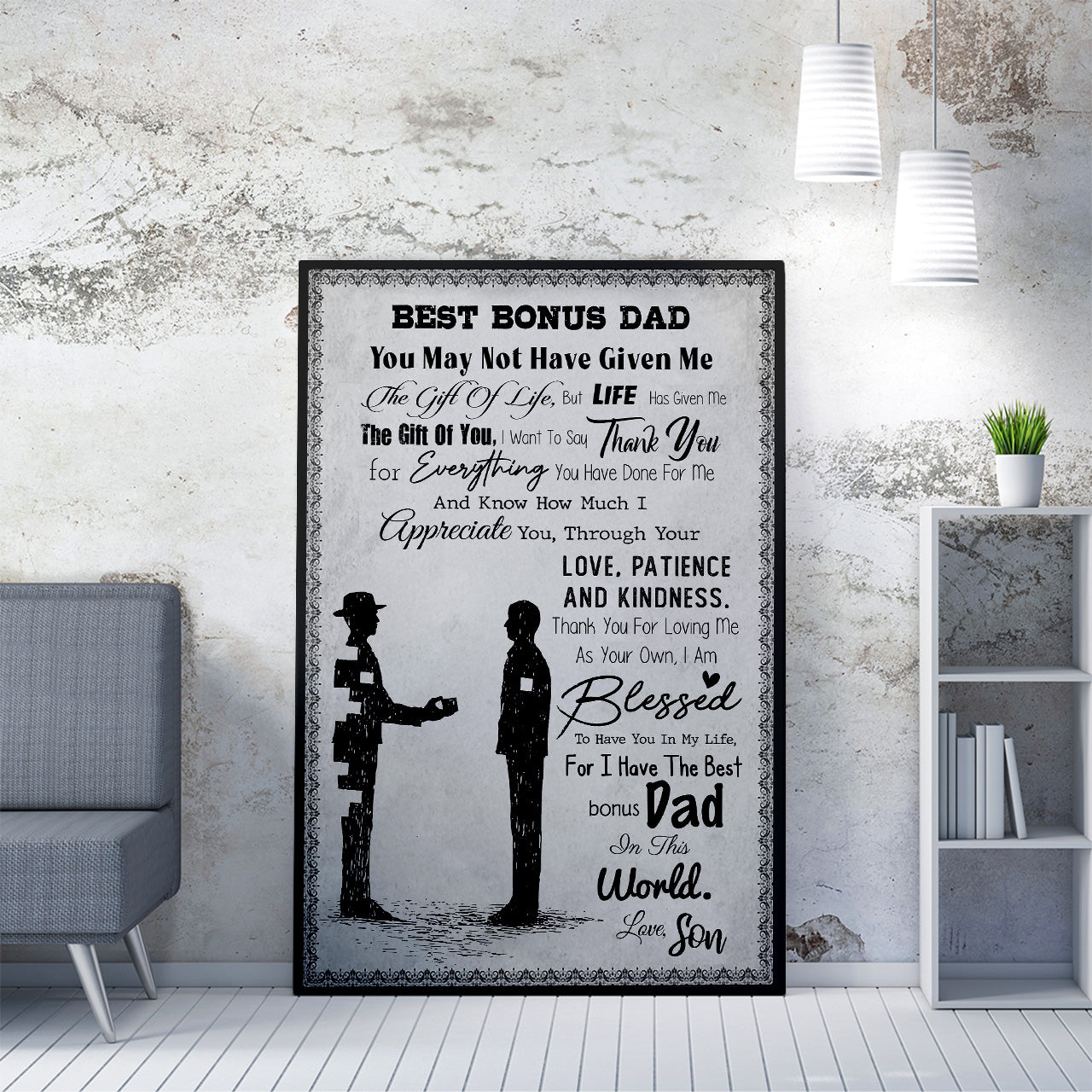 Personalized Canvas Gift For Step Dad, Life Has Give Me The Gift of You Canvas fo Step Fathers Day