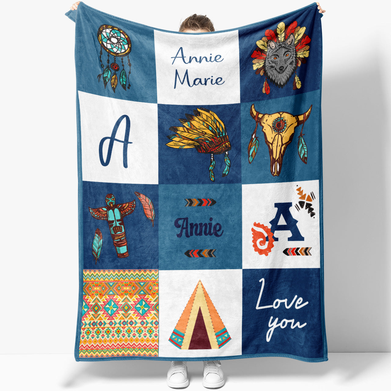 Native American Personalized Baby Girl Name Blanket, Baby Blanket, Name Baby Blanket