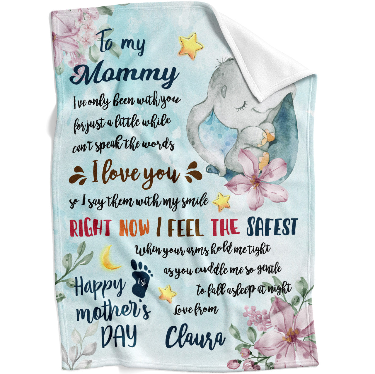 1st First Mother's Day Gift Blanket, Personalized Elephant Mothers Day Gift Blanket