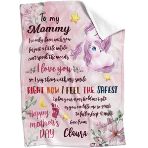 1st First Mother's Day Gift Blanket, Personalized Unicorn Mothers Day Gift Blanket
