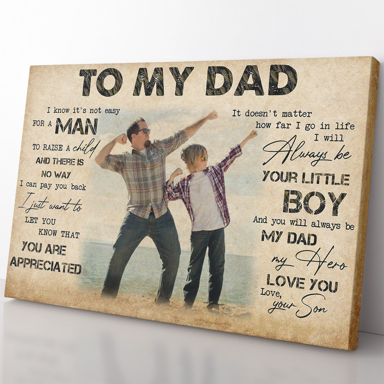 Custom Photo Canvas Gift For Dad, For a Man to Raise a Child Dad Canvas