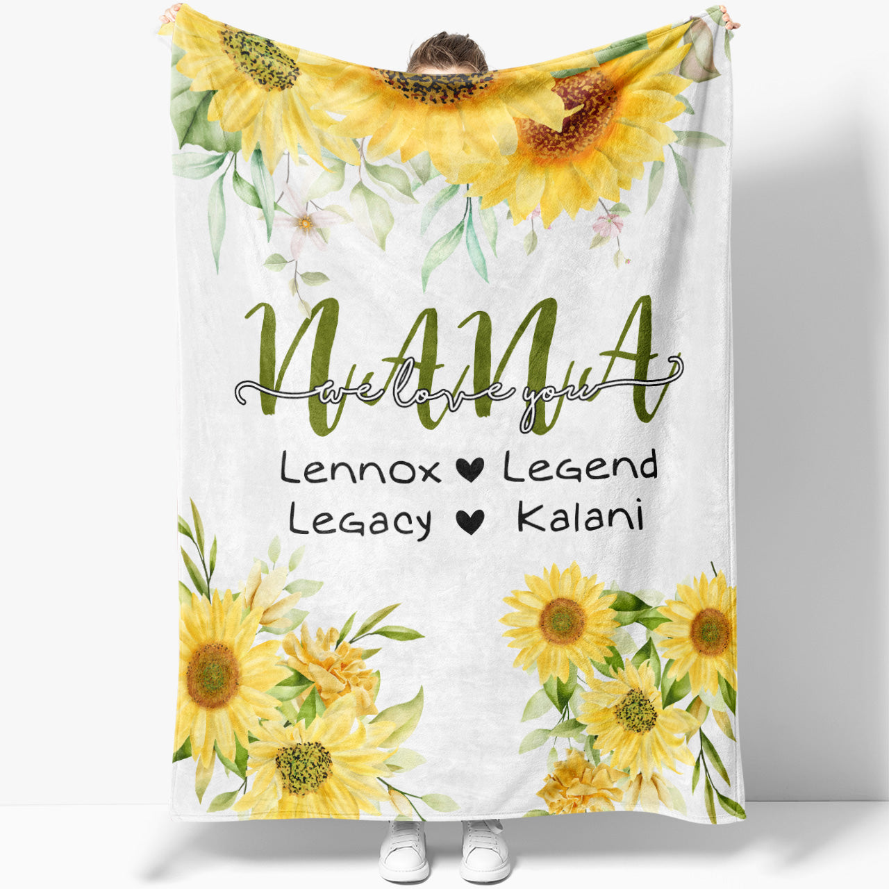 Personalized Grandkid Name Sunflower Blanket Gift Ideas For Nana, We Love You Grandma Gift for Nana