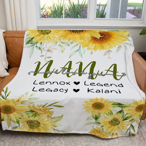 Personalized Grandkid Name Sunflower Blanket Gift Ideas For Nana, We Love You Grandma Gift for Nana