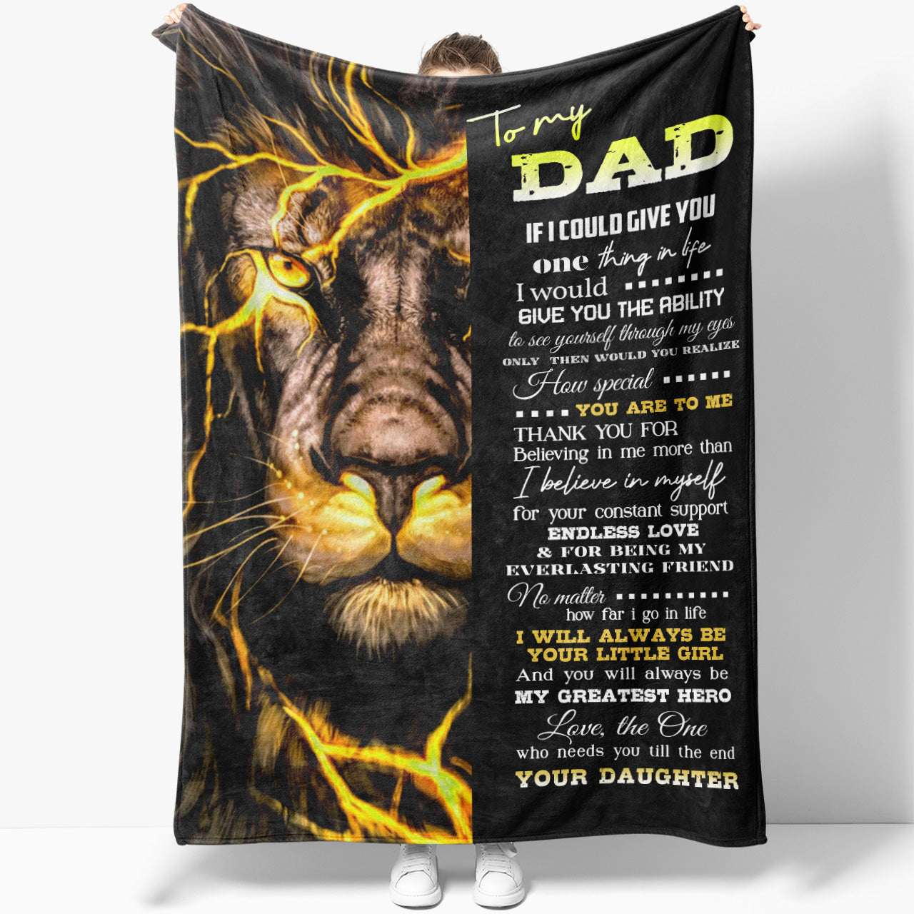 To My Lion Dad Blanket Gift for Dad Father's Day, The Ability to See Yourself Through My Eyes Blanket