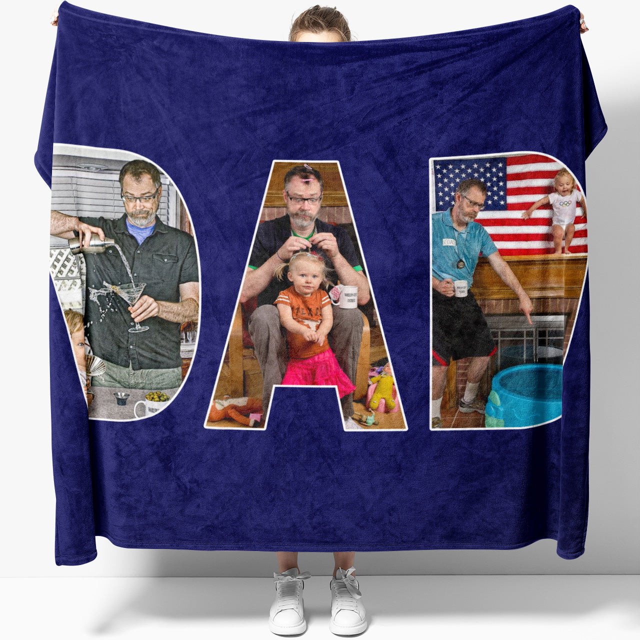 Custom Photo Kids Gift Ideas for Dad Father's Day, Personalized Photos Blanket For Dad