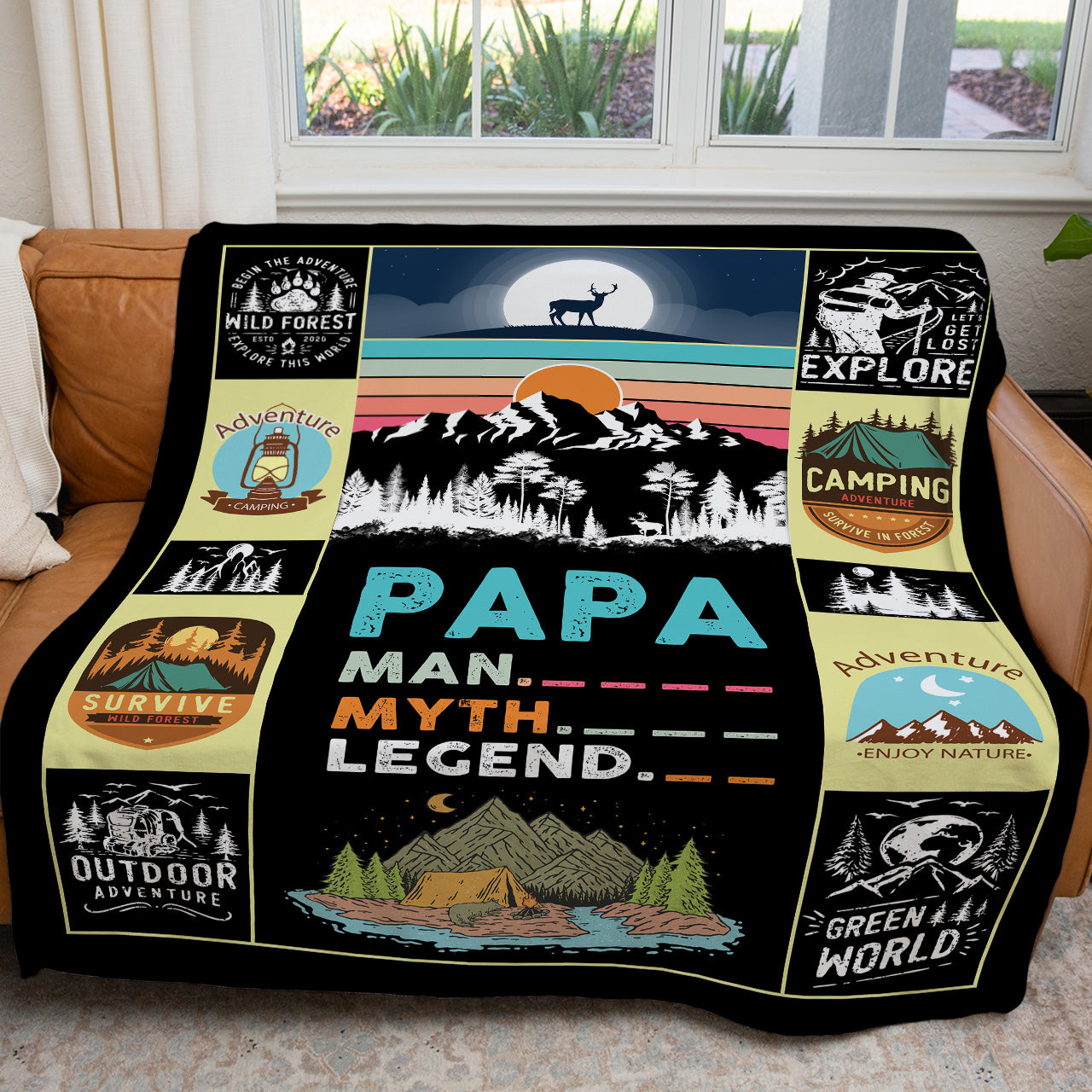 Blanket Gift for Camping Grandpa, Papa Man Myth Legend Camping Gift Blanket