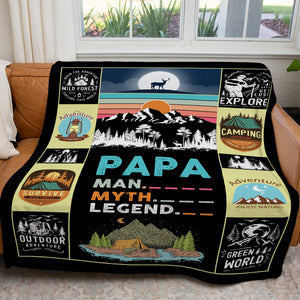Blanket Gift for Camping Grandpa, Papa Man Myth Legend Camping Gift Blanket