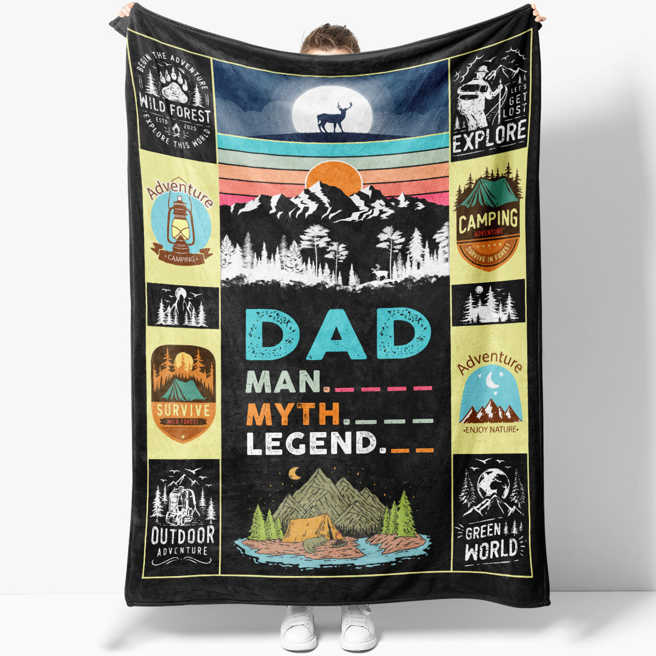 Blanket Gift for Camping Dad, Dad Man Myth Legend Camping Gift Blanket