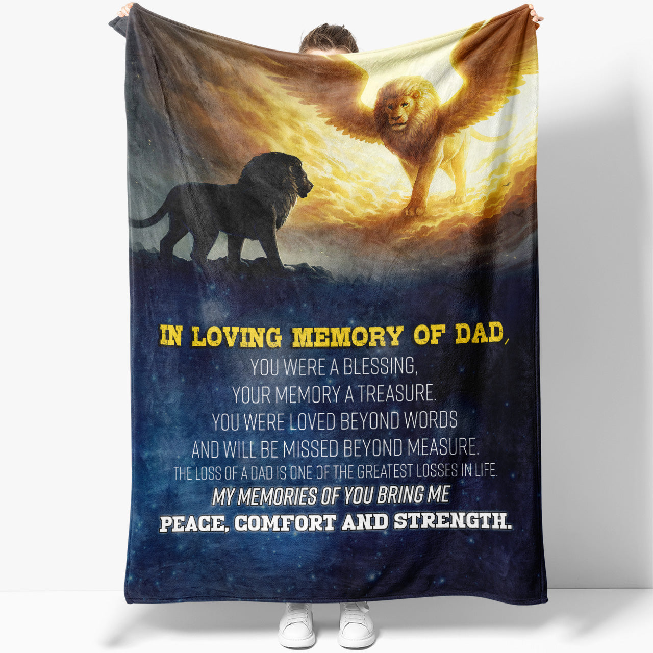 In Loving Memory of Lion Dad Blanket Gift for Son, Memorial Blanket Loss of Father Gift