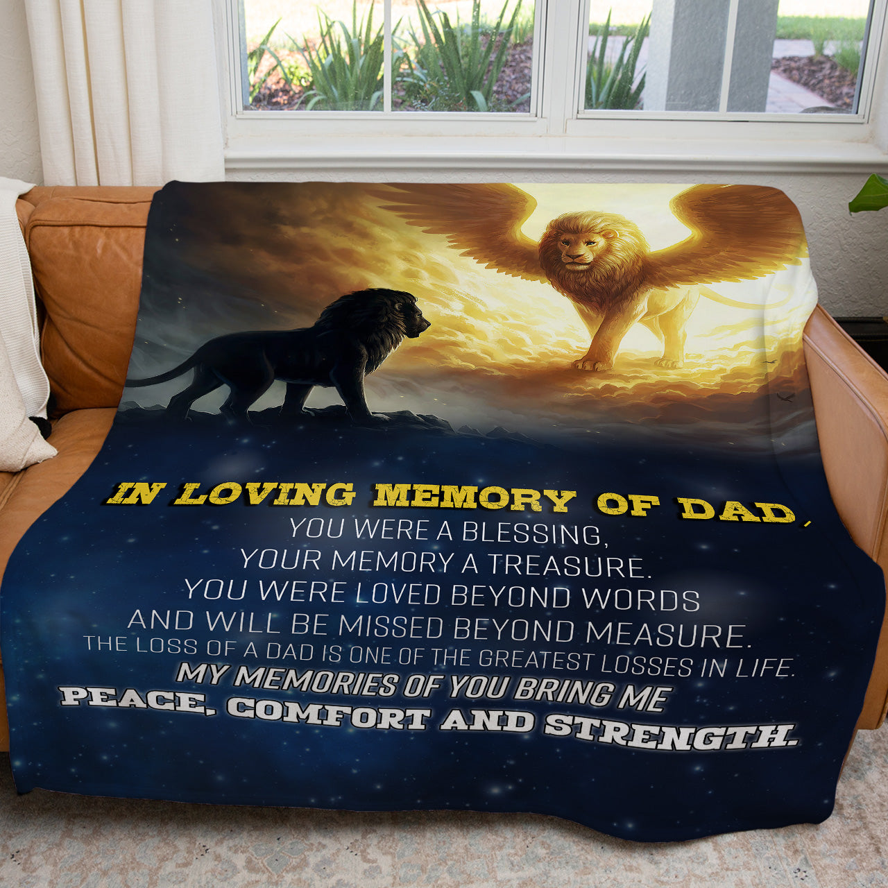 In Loving Memory of Lion Dad Blanket Gift for Son, Memorial Blanket Loss of Father Gift