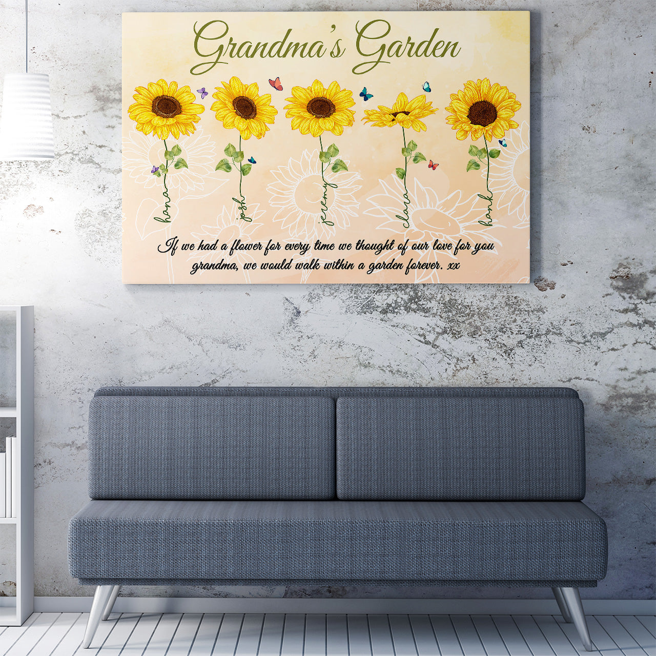 Personalized Grandkid Names Grandma's Garden Sunflower Canvas Gift Ideas, Thought of Our Love for You Canvas Gift for Grandma