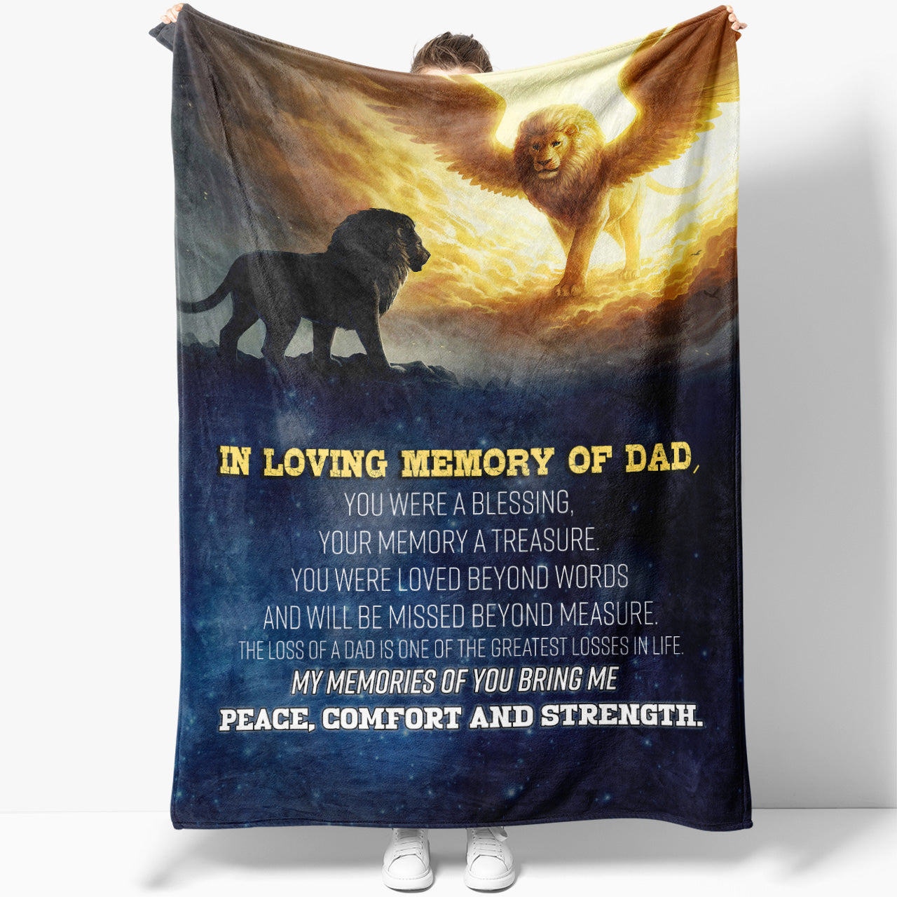 Memorial Blanket Gift for Loss of Father, Sympathy Gifts My Lion Dad is in Heaven Blanket