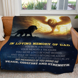 Memorial Blanket Gift for Loss of Father, Sympathy Gifts My Lion Dad is in Heaven Blanket