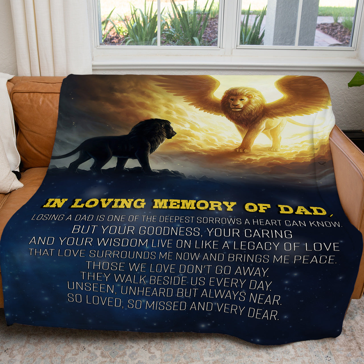 Sympathy Gifts for Loss of Father Blanket, Remembrance Gift for Loss of My Lion Dad is in Heaven Blanket for Son