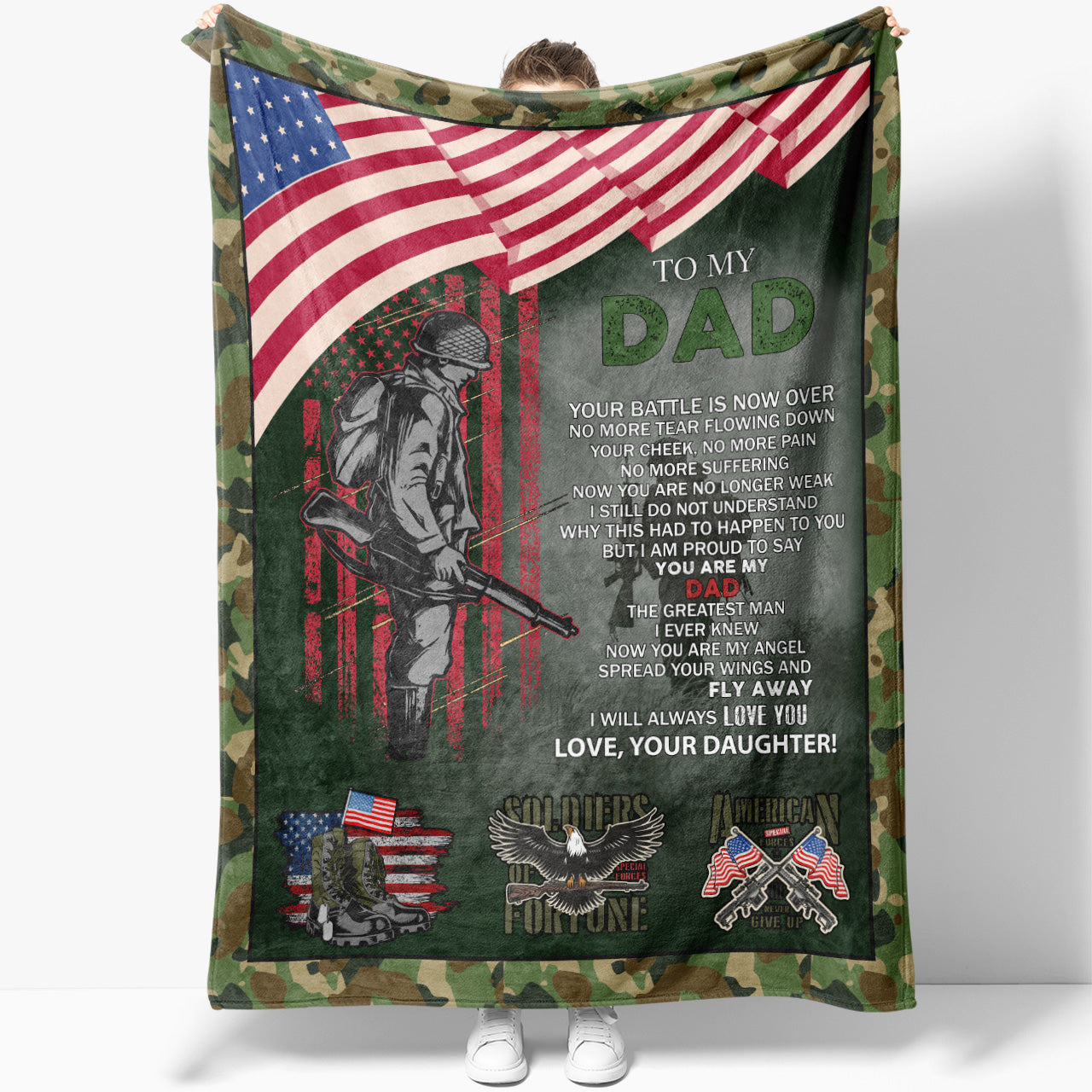 Military Father's Dad Gift Blanket for Dad, Your Battle is Now Over Blanket for Veteran Dad, Veterans Day Gift for Dad