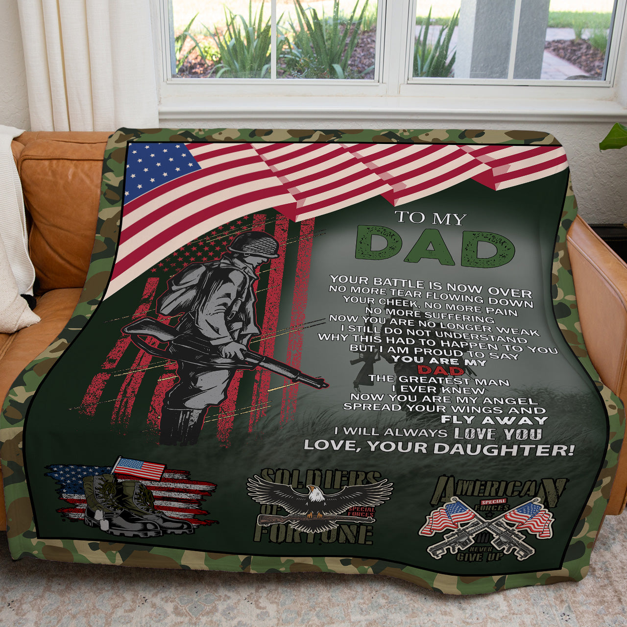 Military Father's Dad Gift Blanket for Dad, Your Battle is Now Over Blanket for Veteran Dad, Veterans Day Gift for Dad