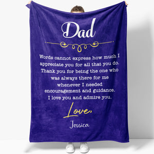 Custom Message Letter Blanket for Dad, Words Can not Express How Much I Appreciate Blanket for Dad