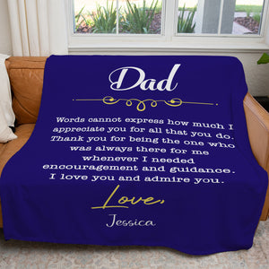 Custom Message Letter Blanket for Dad, Words Can not Express How Much I Appreciate Blanket for Dad