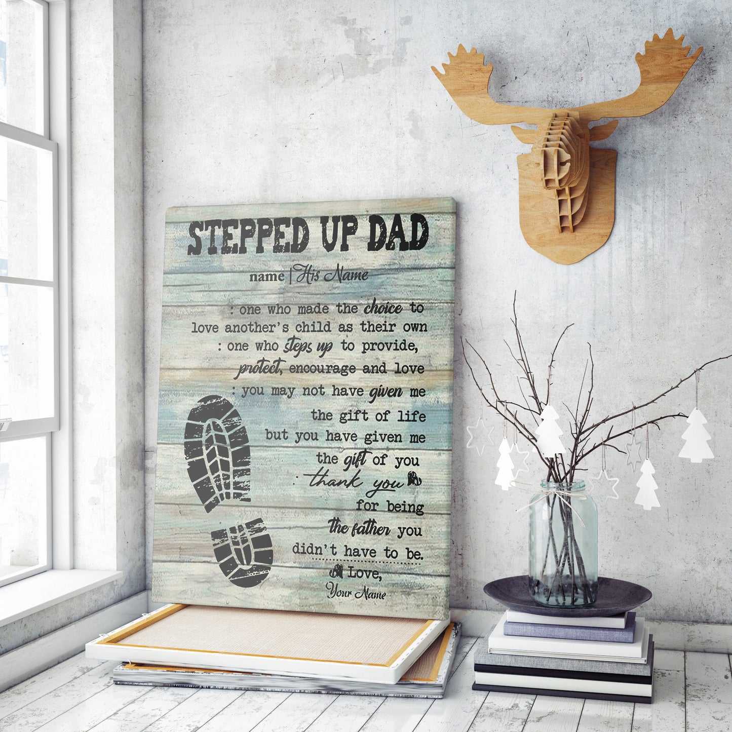 Bonus Dad Definition Canvas for Step Father's Day, Steps Up to Provide Encourage and Love Step Dad Canvas