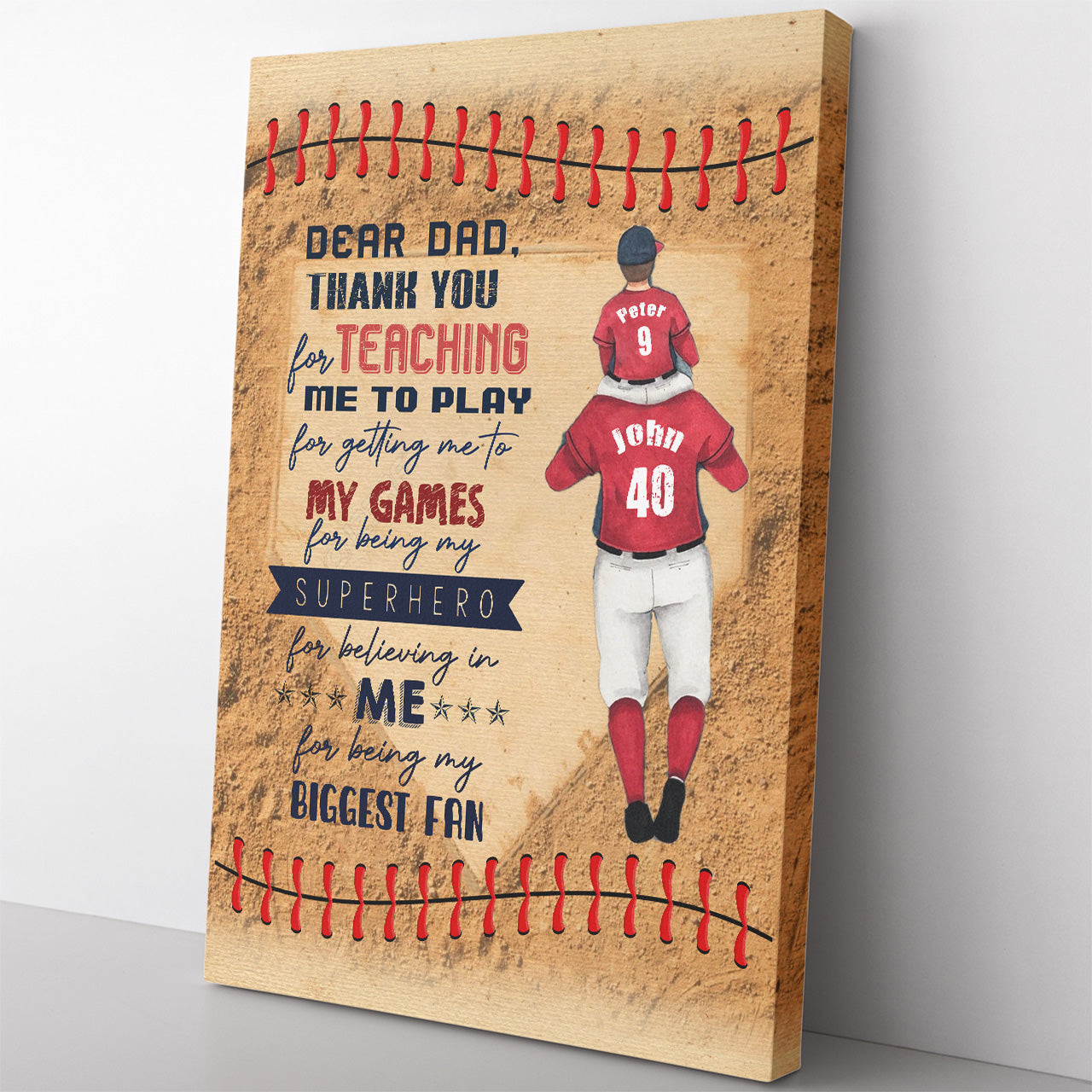 Canvas Gift Ideas for Baseball Dad, Thank You for Teaching Me to Play Father's Day Canvas