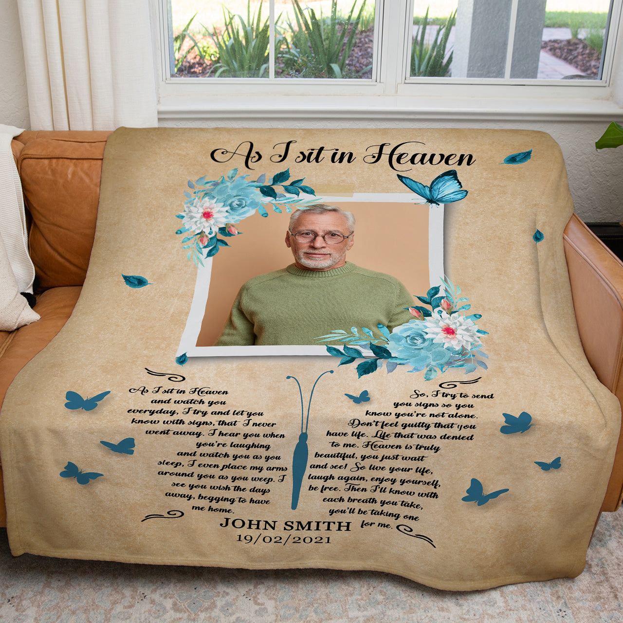 Memorial Blanket Gift Ideas, As I Sit in Heaven Custom Photo Sympathy Remembrance Blanket Gift